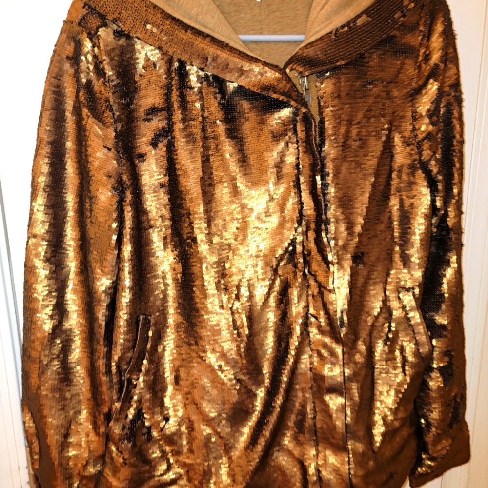 Bronze sequin hoodie sz med